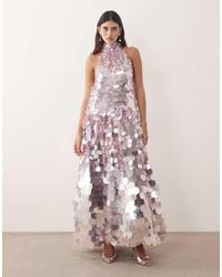 ARRANGE - Disc Sequin Halter Trapeze Maxi Dress - Lyst