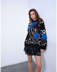 TOPSHOP - Knit Premium Oversized Embroidered Sweater - Lyst