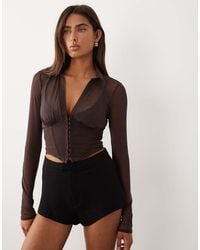 ASOS - Long Sleeve Mesh Corset Top With Hook And Eye - Lyst