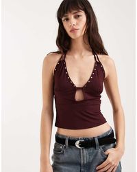 Motel - Mioto Keyhole Studded Halter Cami Top - Lyst