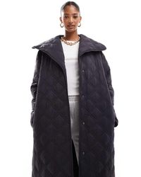 ASOS - Cappotto Taglio Lungo Trapuntato Con Colletto A Cascata E Cuciture Doppie - Lyst