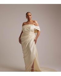 ASOS - Asos Design Curve Draped Bardot Tie Back Maxi Wedding Dress - Lyst