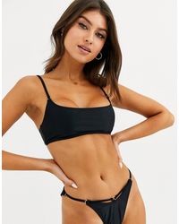 South Beach Esclusiva - Top bikini mix & match corto nero con anelli oro