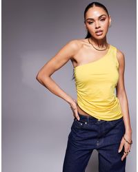 ASOS - Ruched Side Asymmetric Hem Double Strap One Shoulder Top - Lyst