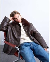 TOPSHOP - Faux Leather With Detachable Faux Fur Collar Button Thru Padded Shacket - Lyst