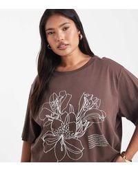 ONLY - T-Shirt Oversize Con Grafica Di Ibisco - Lyst