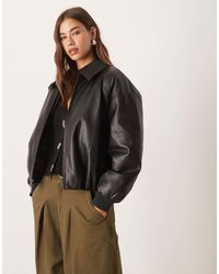 Abercrombie & Fitch - Vegan Leather Bubble Hem Bomber Jacket - Lyst