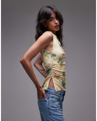 TOPSHOP - Top Senza Maniche Con Scollo A Barchetta E Stampa A Fiori Sfocata - Lyst