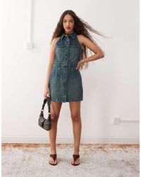 Noisy May - Racer Neck Collared Denim Dress - Lyst