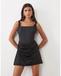 Oh Polly - Satin Lace Up Corset Draped Mini Dress - Lyst