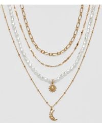 Stradivarius - Set Con 4 Collane Color Oro Con Luna E Sole - Lyst