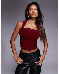 ASOS - Top Ceñido Con Cuello Halter Y Pecho Fruncido De -Rojo - Lyst