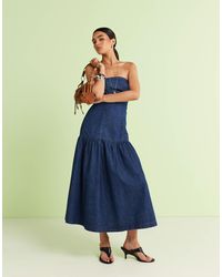 ASOS - – trägerloses midikleid aus weichem denim mit falten und rinse-waschung - Lyst