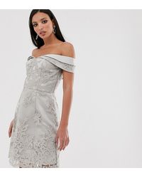 Chi Chi London Vestitino con scollo alla Bardot - Grigio