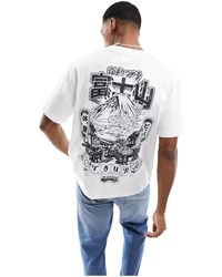Bershka - T-shirt bianca con stampa di montagna giapponese sul retro - Lyst