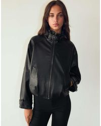 Bershka - Leather Effect Funnel Neck Jacket - Lyst