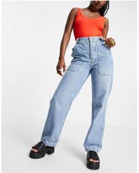 TOPSHOP Denim Combat Cargo Jeans in Mid 