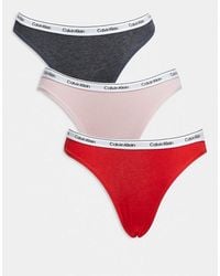 Calvin Klein - Pack De 3 Braguitas De Color Gris, Rojo Y Rosa De Corte Bikini Con Logo Icon De - Lyst