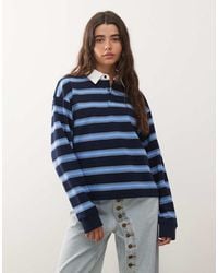 Lioness - Countryside Contrast Collar Detail Cuffed Oversized Jersey Top - Lyst