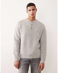 ASOS - Relaxed Knitted Wool Mix Henley Neck Jumper - Lyst