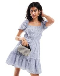 & Other Stories - Floral Broderie Embroidered Milkmaid Mini Dress With Tiered Hem - Lyst