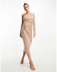 Vesper - One Shoulder Shimmery Midi Dress - Lyst