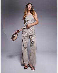 Kaiia - Exclusivité - - top d'ensemble froncé à encolure carrée et dos nu en lin mélangé - café - Lyst