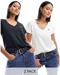 Levi's - Confezione Da 2 T-Shirt Bianca E Nera Con Scollo A V E Logo Piccolo - Lyst