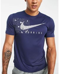 Nike - Run division miler dri-fit - t-shirt color navy con stampa grafica catarifrangente - Lyst