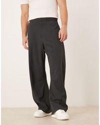ASOS - Pantaloni Eleganti A Cilindro Grigio Antracite Con Dettagli Regolabili Sui Lati E Cuciture A Vista - Lyst