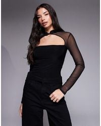 ASOS - Mesh Slinky Rouleau Loop Long Sleeve Top With Cutout - Lyst