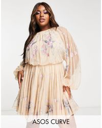 ASOS Synthetic Floral Beaded Mesh Dress 