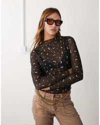 Noisy May - Lettuce Edge Mesh Top With Moon Print - Lyst