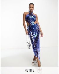 SIMMI - Simmi Petite Sequin Disc Chainmail Maxi Dress With Open Back - Lyst