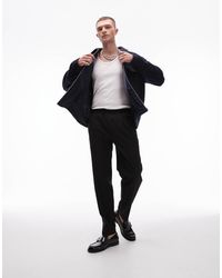TOPMAN - Pantalones De Esmoquin Negros De Corte Tapered Con Cinturilla Elástica De Mezcla De Lana Premium De - Lyst