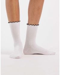 Pieces - Contrast Frilly Trim Socks - Lyst