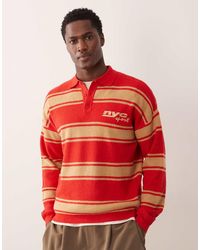 ASOS - Relaxed Knitted Long Sleeve Polo With Chest Embroidery - Lyst