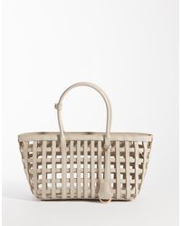 Mango - Borsa A Mano Crema Traforata - Lyst