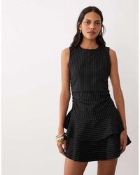 New Look - Minivestido Con Fruncido Lateral Y Raya Diplomática - Lyst