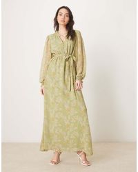 Vila - Enkellange Jurk Van Chiffon Met Gestrikte Taille - Lyst