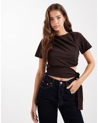 ASOS - Crop T-Shirt With Shoulder Pads And Tie Side Waist - Lyst