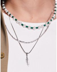 ASOS - Festival Pearl And Feather 3 Pack Pendant Necklace - Lyst