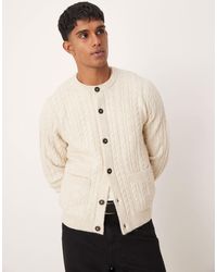 ASOS - Relaxed Fit Cable Knitted Cardigan With Crew Neck - Lyst
