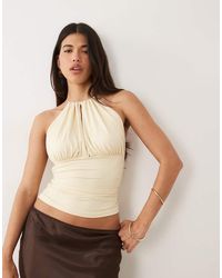ASOS - Hoogsluitende Haltertop Van Polyamide Met Ingenomen Taille - Lyst