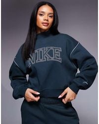 Nike - Felpa Scuro Con Collo Alto E Logo Rétro - Lyst