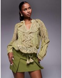 River Island - Long Sleeve Lace Ruffle Top - Lyst
