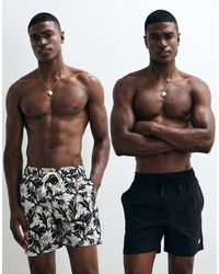 Threadbare - Confezione Da 2 Pantaloncini Da Bagno Neri E Con Stampa A Fiori - Lyst