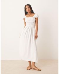 ASOS - Square Neck Short Sleeve Midi Dress With Cinched Channel Waist - Lyst