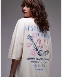 TOPSHOP - Graphic Oyster Print Oversized Tee - Lyst