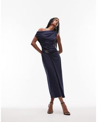 & Other Stories - Robe mi-longue en jersey avec drapé à fermoir et épaule dénudée asymétrique - foncé - Lyst